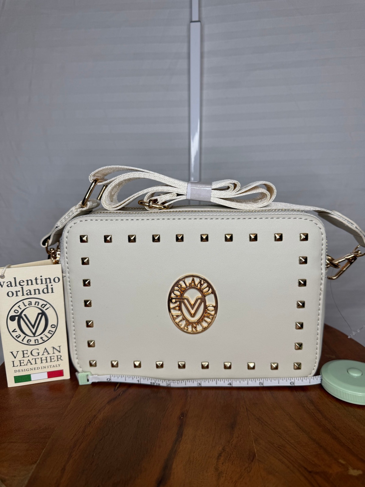 Valentino Orlandi Gold Studded Crossbody Bag Bone Nwt Msrp $280
